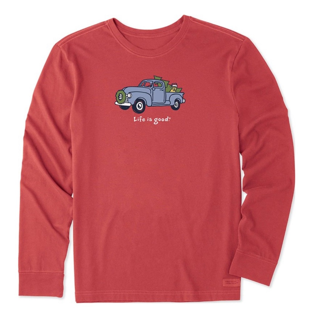 Life is Good Holiday Rocket Truck Long Sleeve Crusher Tee – Faded Red